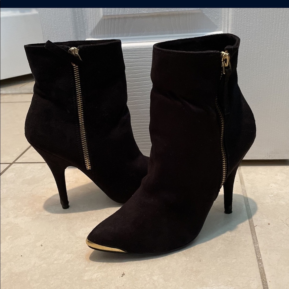 Black and gold heeled booties 3 inch - Picture 2 of 3
